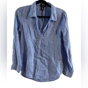 Jones New York Blue Linen Top